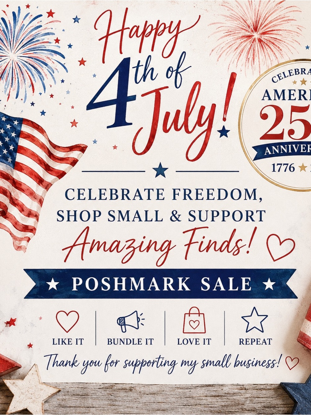 4th of July Patriotic Graphic Print - Red, White & Blue